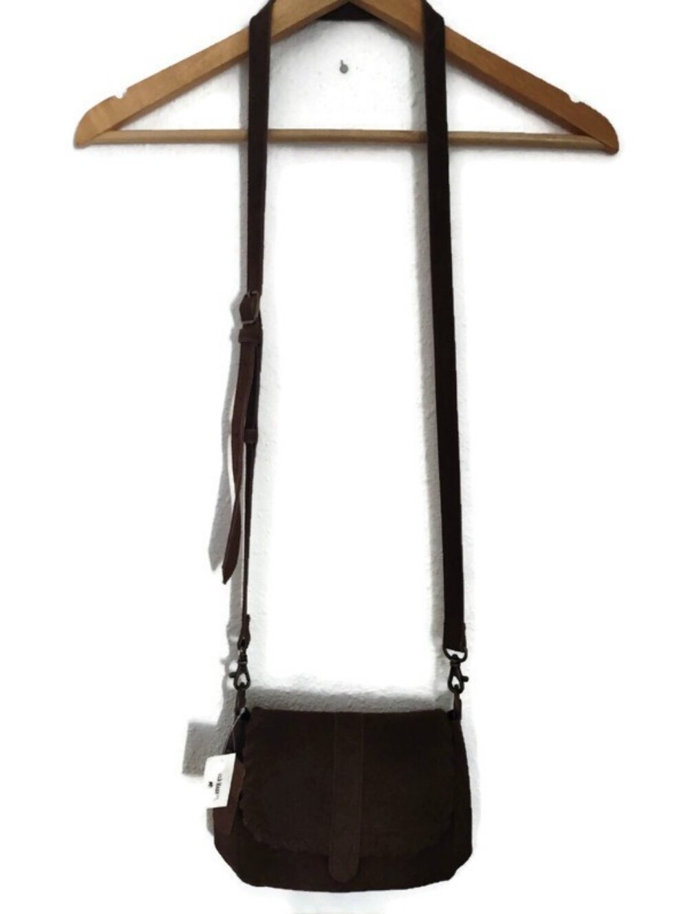 World Market Chocolate Espresso Fall Autumn Brown Suede Leather Crossbody Bag - Picture 2 of 4